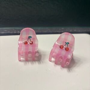 2 Pink Cherry Hair Clips